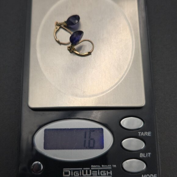 Gold Tone Iolite Faceted Stone Dangle Earrings A6394 - Picture 5 of 5